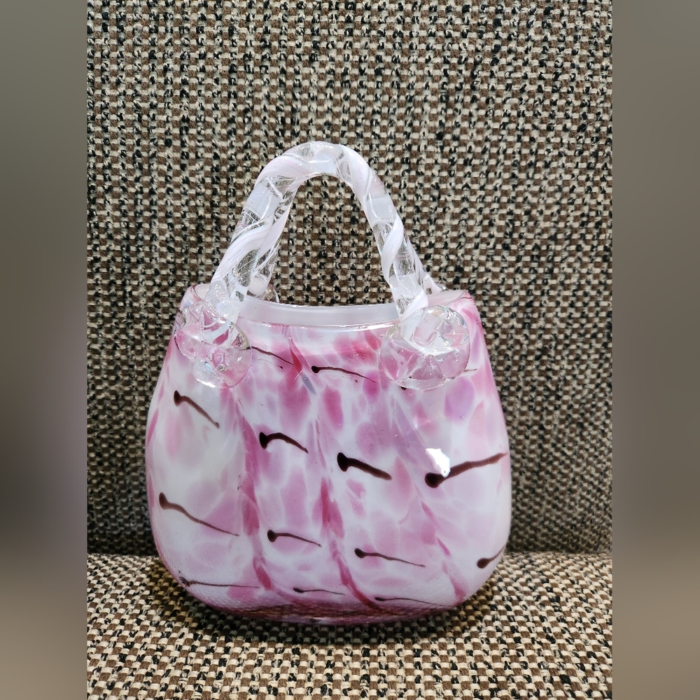 12" Murano Big Heavy Handblown Murano Pink Glass Purse